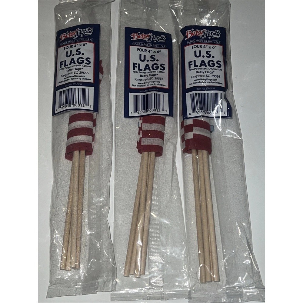 Betsy Flags American Polycotton Stick Flag, 4" x 6" 12 Count - NEW 12 Flags